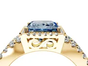 Halo Engagement Ring Setting for Fancy Blue Princess Cut Center with Wide-Open Pave Split Shank and Prong Head in Yellow Gold