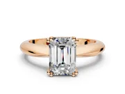 Solitaire Engagement Ring Setting for Emerald Cut Center with Reverse Tapered Band and Prong Head in Rose Gold