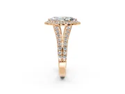 Halo Engagement Ring Setting for Marquise Center with Narrow Pave Split Shank and Prong Head in Rose Gold
