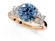 Floral Engagement Ring Setting for Fancy Blue Round Cut Center with Marquise Cluster Shoulders and Prong Head in Rose Gold