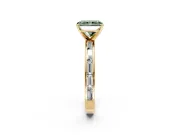 Solitaire Engagement Ring Setting for Fancy Green Radiant Cut Center with Channel Baguette Band and Prong Head in Yellow Gold