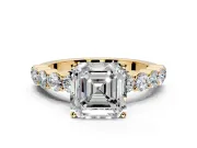 Shared-Prong Engagement Ring Setting for Asscher Cut Center with Graduated Accents and Prong Head in Yellow Gold