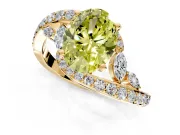 Solitaire Engagement Ring Setting for Fancy Yellow Oval Center with Pave Bypass Twist Band and Prong Head in Yellow Gold