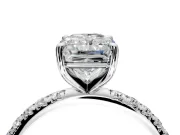 Solitaire Engagement Ring Setting for Radiant Cut Center with Micro Pave Band and Prong Head in Platinum