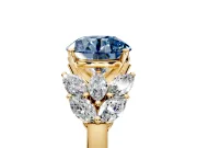 Leaf Cluster Engagement Ring Setting for Fancy Blue Round Cut Center with Marquise Accents and Prong Head in Yellow Gold
