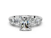 5 Stone Engagement Ring Setting for Radiant Cut Center with Graduated Accents and Prong Head in Sterling Silver