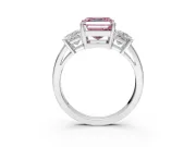 3 Stone Engagement Ring Setting for Fancy Pink Asscher Cut Center with Matching Side Accents and Prong Head in Platinum