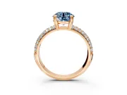 Solitaire Engagement Ring Setting for Fancy Blue Round Cut Center with Multi-Row Pave Accents and Basket Head in Rose Gold