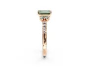 Paired Accent Engagement Ring Setting for Fancy Green Emerald Cut Center with Pave Band and Prong Head in Rose Gold