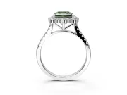 Halo Engagement Ring Setting for Fancy Green Princess Cut Center with Single-Row Pave, Open Basket and Prong Head in Platinum