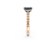 Solitaire Engagement Ring Setting for Fancy Blue Emerald Cut Center with Bezel-Dot Beaded Band and Prong Head in Rose Gold