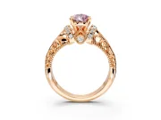 Solitaire Engagement Ring Setting for Fancy Pink Pear-Shaped Center with Filigree Accent Basket and Prong Head in Rose Gold