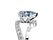 Solitaire Engagement Ring Setting for Fancy Blue Pear-Shaped Center with Pave Bypass Swirl Band and Prong Head in White Gold