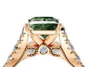 Solitaire Engagement Ring Setting for Fancy Green Princess Cut Center with Pave Cathedral Shoulders and Prong Head in Rose Gold