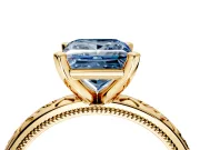 Solitaire Engagement Ring Setting for Fancy Blue Princess Cut Center with Scrollwork Band and Prong Head in Yellow Gold