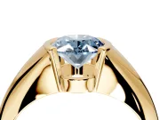 Tension Engagement Ring Setting for Fancy Blue Oval Center with Wide Tapered Band and Tension Head in Yellow Gold