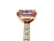 Solitaire Engagement Ring Setting for Fancy Pink Asscher Cut Center with Shared-Prong Accents and Prong Head in Yellow Gold