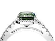 Halo Engagement Ring Setting for Fancy Green Radiant Cut Center with Full Pave Band and Prong Head in Platinum
