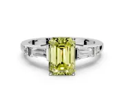 Bar-Set Engagement Ring Setting for Fancy Yellow Emerald Cut Center with Tapered Baguette Accents and Prong Head in Platinum