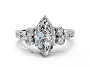 Cluster Engagement Ring Setting for Marquise Center with Bezel Accent Clusters and Prong Head in Sterling Silver