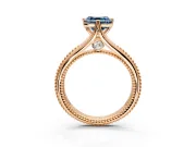 Solitaire Engagement Ring Setting for Fancy Blue Asscher Cut Center with Milgrain Cathedral Band and Prong Head in Rose Gold
