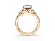 Solitaire Engagement Ring Setting for Asscher Cut Center with Graduated Shared Prongs and Prong Head in Rose Gold