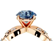 Solitaire Engagement Ring Setting for Fancy Blue Round Cut Center with Criss-Cross Accent Band and Prong Head in Rose Gold