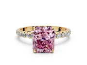 Solitaire Engagement Ring Setting for Fancy Pink Radiant Cut Center with Micro Pave Band and Prong Head in Yellow Gold