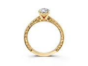 Solitaire Engagement Ring Setting for Pear-Shaped Center with Engraved Milgrain Band and Prong Head in Yellow Gold