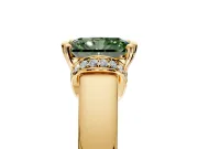 Solitaire Engagement Ring Setting for Fancy Green Radiant Cut Center with Wide Band, Pave Collar and Prong Head in Yellow Gold