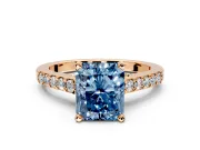 Solitaire Engagement Ring Setting for Fancy Blue Radiant Cut Center with Crossover Accents and Prong Head in Rose Gold
