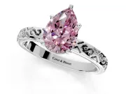 Solitaire Engagement Ring Setting for Fancy Pink Pear-Shaped Center with Scrollwork Band and Prong Head in Sterling Silver
