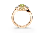 3 Stone Engagement Ring Setting for Fancy Yellow Radiant Cut Center with Raised Basket Heads and Prong Head in Rose Gold