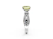 3 Stone Engagement Ring Setting for Fancy Yellow Asscher Cut Center with Pave Twist Band and Prong Head in Sterling Silver