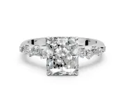 Cluster Engagement Ring Setting for Radiant Cut Center with Round Cut Accent Band and Prong Head in White Gold