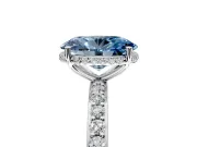 Hidden Halo Engagement Ring Setting for Fancy Blue Oval Center with Pave Band and Prong Head in Sterling Silver