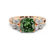 Floral Engagement Ring Setting for Fancy Green Cushion Cut Center with Marquise Cluster Shoulders and Prong Head in Rose Gold