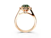 Halo Engagement Ring Setting for Fancy Green Round Cut Center with Outer Bezel Rim, Pave Band and Prong Head in Rose Gold