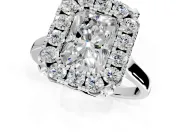 Single Halo Engagement Ring Setting for Radiant Cut Center with Corner Claws, Plain Band and Prong Head in Sterling Silver
