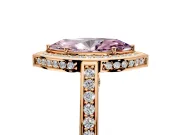 Halo Engagement Ring Setting for Fancy Pink Marquise Center with Framed Halo, Pave Band and Prong Head in Rose Gold
