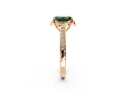 Floral Engagement Ring Setting for Fancy Green Emerald Cut Center with Four Accent Clusters and Prong Head in Rose Gold