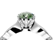 Solitaire Engagement Ring Setting for Fancy Green Pear-Shaped Center with Carved Leaf Shoulders and Prong Head in Sterling Silver