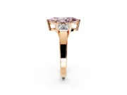 3 Stone Engagement Ring Setting for Fancy Pink Marquise Center with Matching Side Accents and Prong Head in Rose Gold