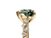 Solitaire Engagement Ring Setting for Fancy Green Heart-Shaped Center with Trailing Leaf Accent Band and Prong Head in Yellow Gold