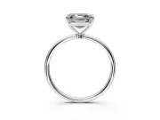 Solitaire Engagement Ring Setting for Asscher Cut Center with Straight Thin Band and Prong Head in White Gold