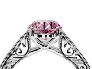 Solitaire Engagement Ring Setting for Fancy Pink Round Cut Center with Engraved Pave Band and Prong Head in Sterling Silver