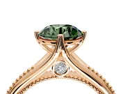 Solitaire Engagement Ring Setting for Fancy Green Round Cut Center with Milgrain Cathedral Band and Prong Head in Rose Gold
