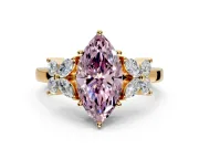 Floral Engagement Ring Setting for Fancy Pink Marquise Center with Marquise Cluster Shoulders and Prong Head in Yellow Gold