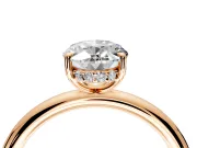 Hidden Halo Engagement Ring Setting for Oval Center with Thin Rounded Band and Prong Head in Rose Gold
