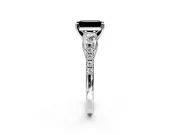 3 Stone Engagement Ring Setting for Fancy Black Emerald Cut Center with Crossover Basket, Pave Band and Prong Head in Platinum